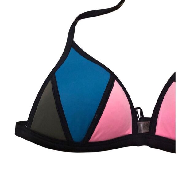 Victoria’s Secret PINK Blue Pink Colorblock Padded Triangle Bikini Top Large - Picture 4 of 8